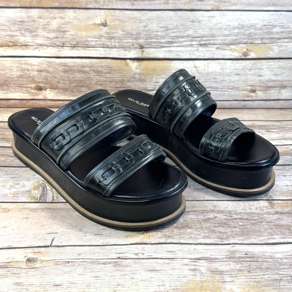 Anthropologie Kelsi Dagger Brooklyn Black Leather Drift Platform Sandals 11